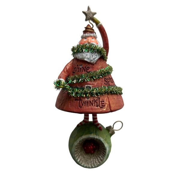 Santa Claus Christmas Ornament Figurine On Green Ball Holiday - Picture 1 of 6